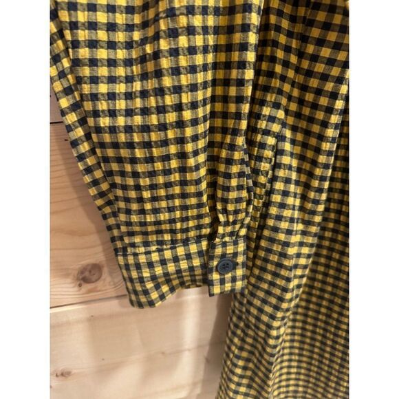 Topshop Textured Check Ruffle Mini Shirt Dress Mustard Sz 14 EUC - Picture 8 of 13